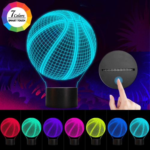 Veilleuse 3D en forme de ballon de basketball, Llamaabie 3D Illusion, lampe-cadeau d’anniversaire à 7 couleurs qui change avec Smart Touch pour NBA
