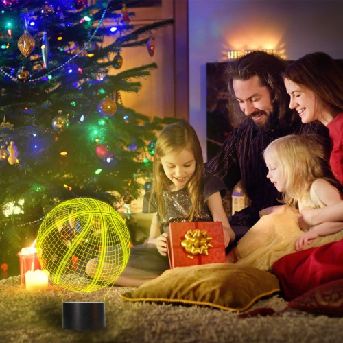 Veilleuse 3D en forme de ballon de basketball, Llamaabie 3D Illusion, lampe-cadeau d’anniversaire à 7 couleurs qui change avec Smart Touch pour NBA