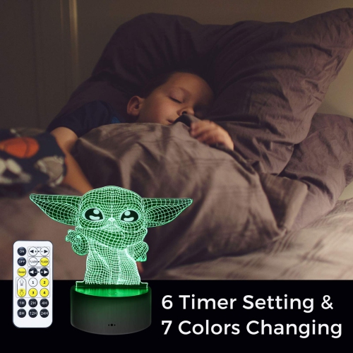3D Illusion Star Wars Night Light Lamp, Star Wars Toys LED Night Light for Kids Room Decor,4 Pattern with Timing Function Gr