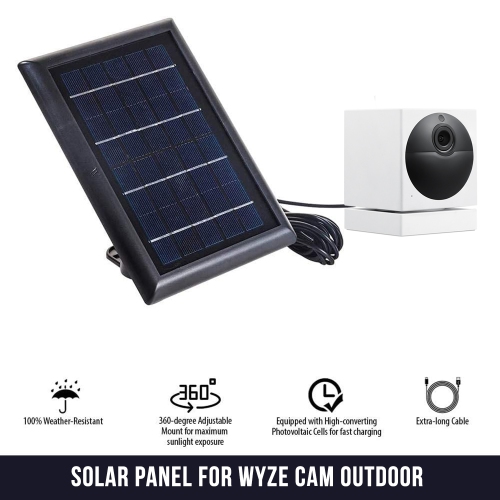 Wasserstein Solar Panel Compatible with WYZE Cam Outdoor - Power Your Surveillance Camera continuously with 2W 5V Charging