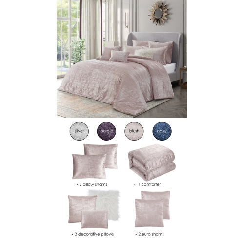 Grace Living Croix 8pc Full/Queen Comforter Set 2 Pillow Shams, 2 Euro Shams, 3 Decorative Pillows, 1 Comforter , Blush