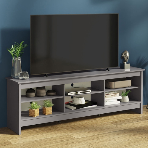 Madesa Media Console TV Stand Entertainment Center with 6 Shelves and Cable Management for 65, 75 Inch Television Living Room and Bedroom Modern
