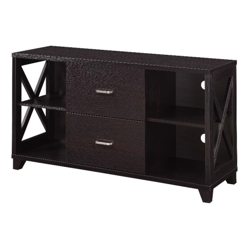 Oxford Deluxe Two-Drawer TV Stand with Shelves in Espresso Wood Finish