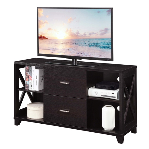 Oxford Deluxe Two-Drawer TV Stand with Shelves in Espresso Wood Finish