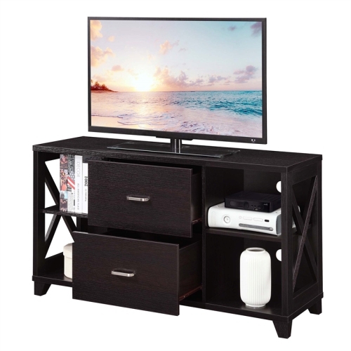 Oxford Deluxe Two-Drawer TV Stand with Shelves in Espresso Wood Finish