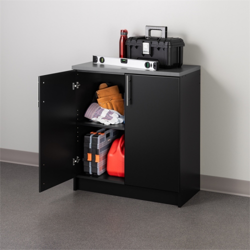 Prepac Elite Black Engineered Wood Base Cabinet with Melamine Countertop