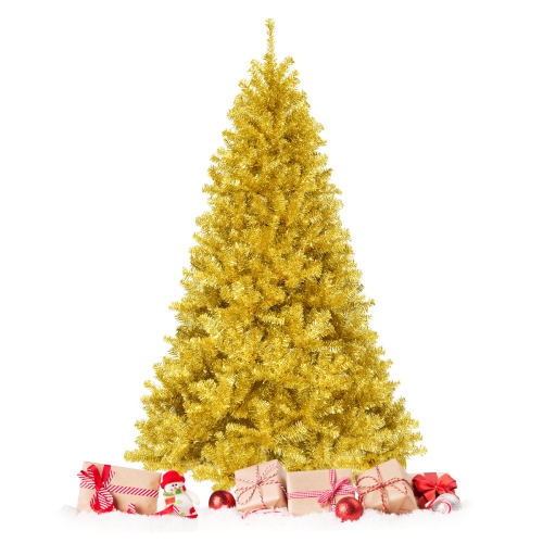 TOPBUY  7.5Ft Artificial Tinsel Christmas Tree Hinged Decoration Tree Champagne In Gold
