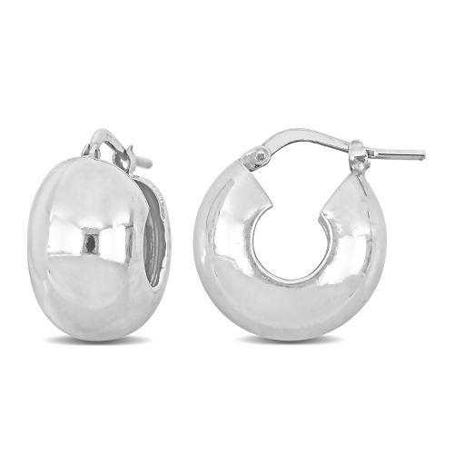 AMOUR  Wide Huggie Polished Earrings In Silver