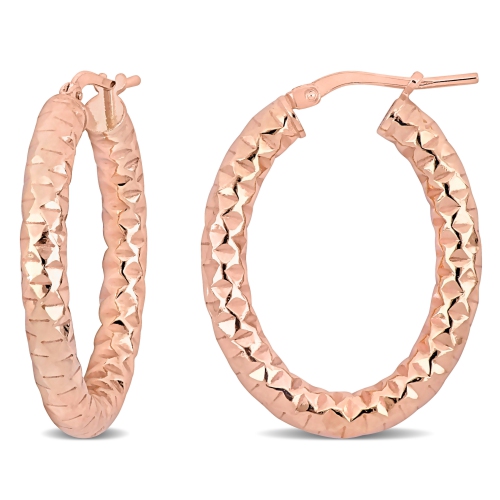 AMOUR  Diamond Cut Hoop Earrings Silver In Pink