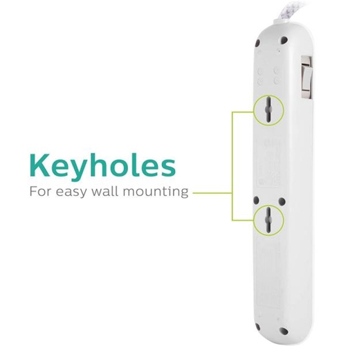 Philips 4 Outlet 2 USB Port Surge Protector, 720 Joules, 4ft Cord, White