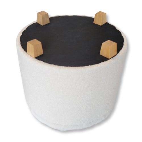 ITY International - Round Ottoman/ Footstool with Storage, Plush Fabric, 18" x 16", White