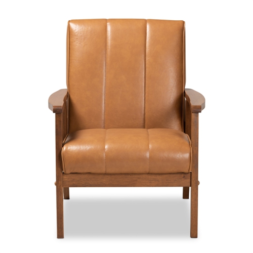 Baxton Studio Tan Faux Leather Upholstered and Brown finished Wood