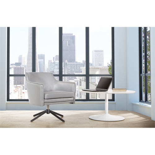 Faux Leather Guest Chair in Charcoal Gray Faux Leather with Black Base