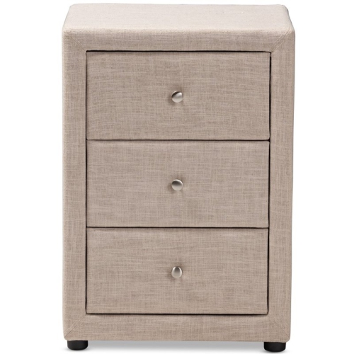 Baxton Studio – Table de chevet rembourrée en tissu à 3 tiroirs Tessa, beige
