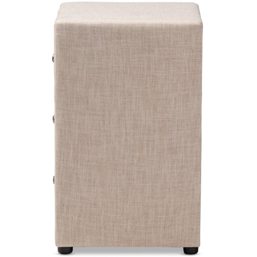 Baxton Studio – Table de chevet rembourrée en tissu à 3 tiroirs Tessa, beige