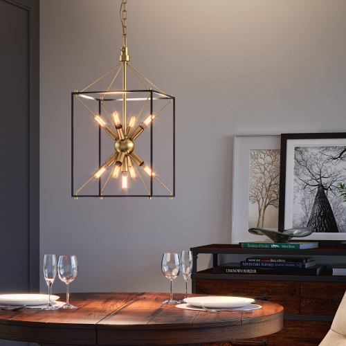 Clyde Chandelier Modern Mid-Century Chandelier, Black and Gold