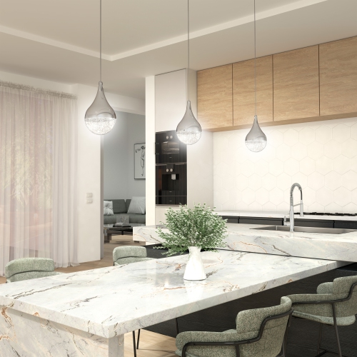 Glitzer Modern Pendant Light Fixture, Chrome