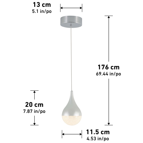 Glitzer Modern Pendant Light Fixture, Chrome