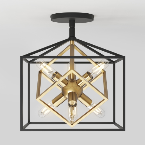 Imperium Modern Mid-Century Flush Mount Ceiling Light Fixture, Black and Gold