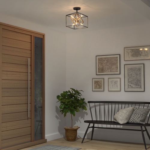 Imperium Modern Mid-Century Flush Mount Ceiling Light Fixture, Black and Gold