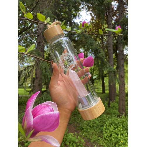 Shiva’s Stone Crystal Infused Bamboo Water Bottle - Rose Quartz