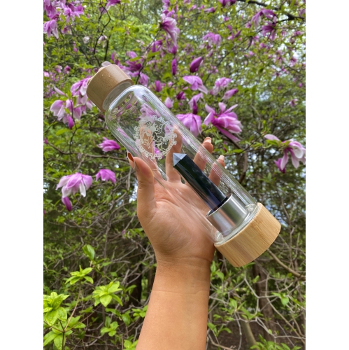 Bouteille d’eau en bambou infusée de cristal de Shiva - obsidienne
