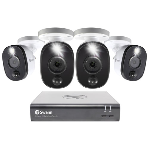 Swann Wired 8-CH 1TB DVR Security System with 4 Bullet 1080p HD Cameras - White