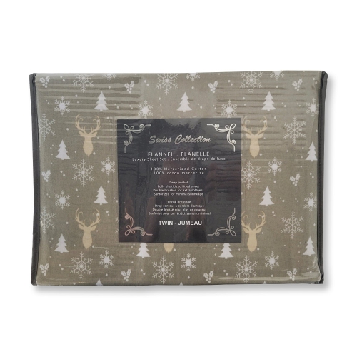 Cotton House - Flannel Sheet Set, 100% Mercerized Cotton, Twin Size, Deers Design