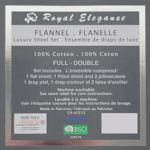 Cotton House - Flannel Sheet Set, 100% Cotton, Full Size, Fern Leaves Design