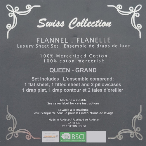 Coton House - Ensemble de draps en flanelle, 100 % coton mercerisé, grand lit, motif de feuilles