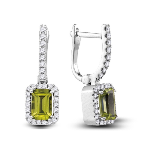 GEM AND HARMONY  1.30 Carat (Ctw) Natural Peridot Drop Dangle Earrings In 14K Gold With Diamonds In White