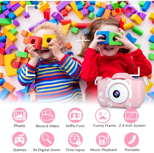 Kids Digital Camera Toys with Cat Ears for 3-12 Year Old Boys/Girls, Selfie Camera with Video & 32GB TF Card, Perfect Christmas/Birthday Gift for