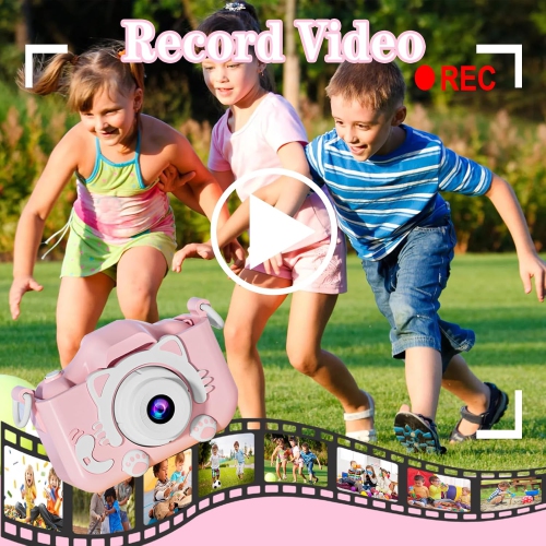 Kids Digital Camera Toys with Cat Ears for 3-12 Year Old Boys/Girls, Selfie Camera with Video & 32GB TF Card, Perfect Christmas/Birthday Gift for