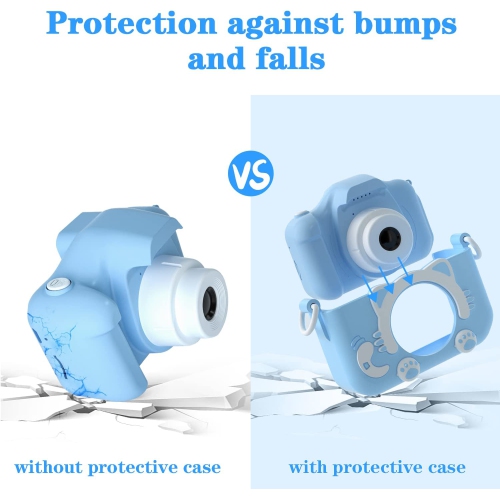 Appareil photo numérique Blue Kids pour garçons et filles de 3-12 à 8 ans - Égoportrait et vidéo, carte TF 32&nbsp;Go | cadeau de Noël et