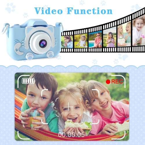Appareil photo numérique Blue Kids pour garçons et filles de 3-12 à 8 ans - Égoportrait et vidéo, carte TF 32&nbsp;Go | cadeau de Noël et