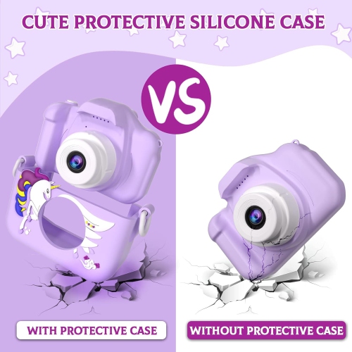 Unicorn Camera for Kids, 2.0-inch HD IPS eye protection screen, HD Video Recording Camera with 28 frames and 6 filters, for Birthday Gifts, with 32GB SD Card. (Purple)