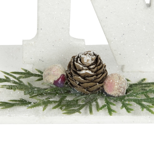 Noel and Snowflake Christmas Sign with Pinecone Holly - 10.25" - White and Silver
