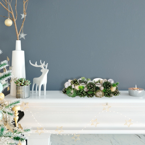 13" Green Pinecone and Silver Glitter Ornaments Christmas Tealight Candle Holder