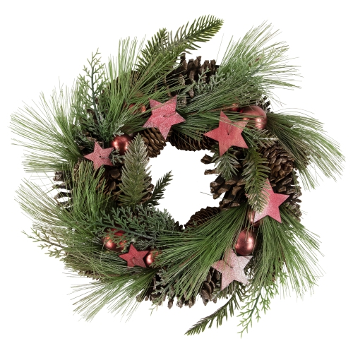 NORTHLIGHT  Real Touch Pine And Pinecone Artificial Christmas Wreath With Stars - 13.5" - Unlit
