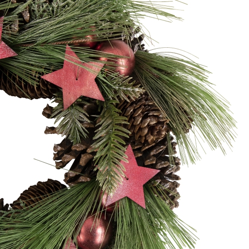 Real Touch Pine and Pinecone Artificial Christmas Wreath with Stars - 13.5" - Unlit