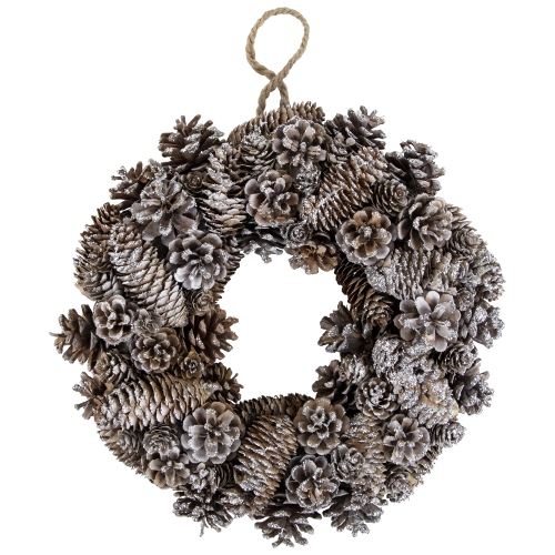 NORTHLIGHT  Frosted Assorted Pinecone Decorative Christmas Wreath, 13.5-Inch, Unlit