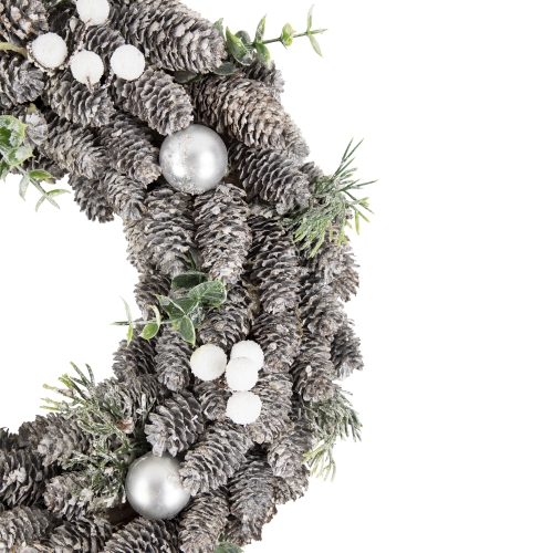 White Berry and Pinecone Foliage Christmas Ornament Wreath, 12.5-Inch, Unlit