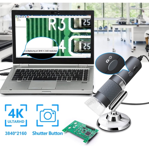 Microscope numérique Wi-Fi 4K, microscope numérique USB 50 à 1000X avec caméra endoscope Super HD sans fil compatible avec tous les téléphones