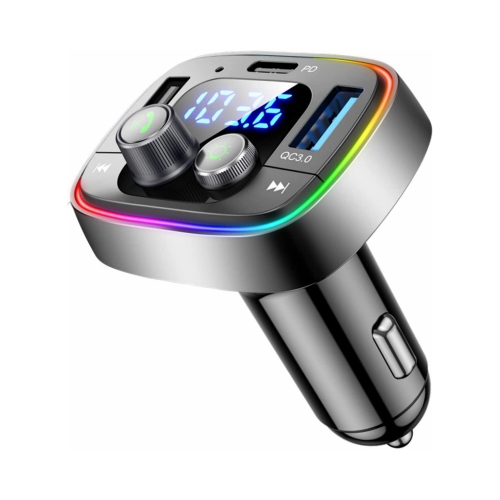 NIERBO  Wireless Fm Radio Transmitter, Lihan Handsfree Calling & Audio Receiver, Mp3 Music Player, Qc3.0 & Type-C Pd USB Car Charger, 7 Colors Led