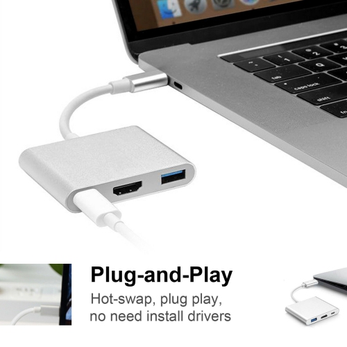 SupeRShield 3 in 1 USB-C Type C To HDMI Adapter USB 3.0 HUB USB C multi-port 3in1 Converter Dongle Dock Cable for Macbook Pro