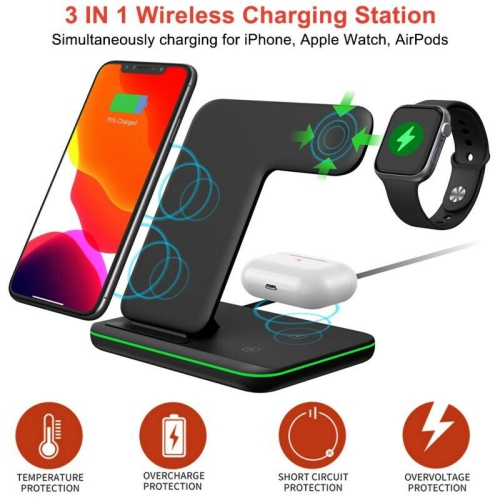 15W Qi 3in1 Fast Charging Wireless Charger Stand Dock Station For Apple iPhone 14 13 Pro Max 13 Mini Air Pods iPhone 11 12 Pro Max XR XS Max Apple
