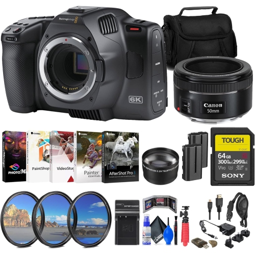 Blackmagic Design Pocket Cinema Camera 6K G2 + Canon EF 50mm Lens + 64GB Cards + More
