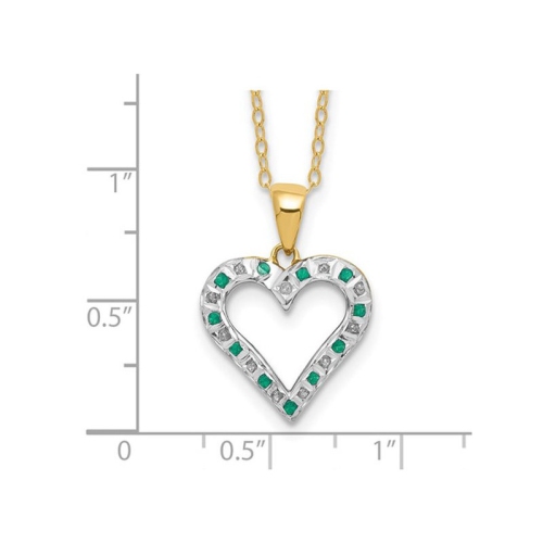 Green Emerald Heart Pendant Necklace in Sterling Silver and 14K Yellow Gold with Chain