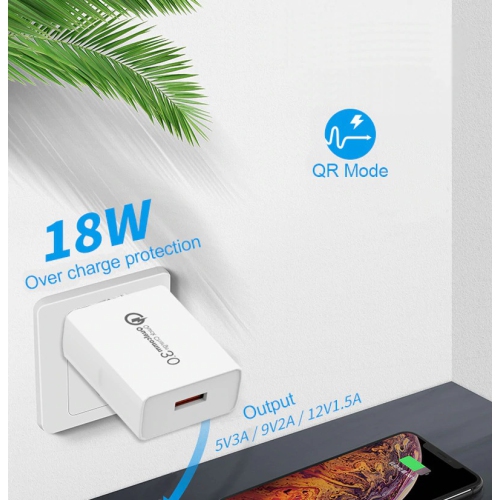 Wall Charger Qualcomm Quick Charge QC 3.0 Universal Super Fast USB 18W for Galaxy S20 S21 S22 S8 S9 S10 S10e Plus Note 8 9 10 20 A5 A8, A A71 Cell