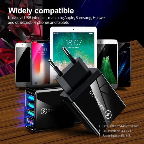 Fast Wall Charger Quick Charging Qualcomm QC3.0 25W 3 USB Ports AC Wall Plug Charger Power US Adapter Samsung Galaxy, Huawei, LG, Oneplus, Motorola,